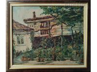 Картина, Созопол, Несебър, двор, къщи, чирози,1970-те год.