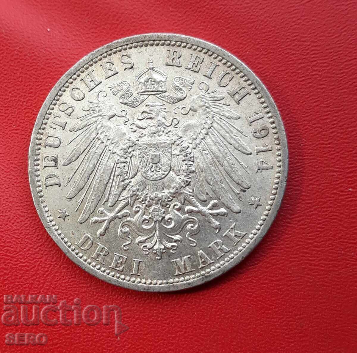 Germania-Prusia-3 mărci 1914 A-Berlin-jubiliară-foarte bine conservată cu preț 82.01 BGN | € 41.93