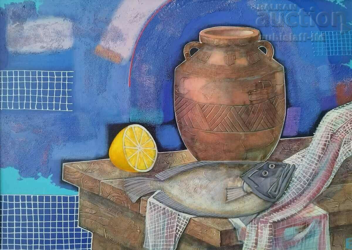 Tabloul „Natura moartă cu pește”, art. P. Denovski cu preț € 390.00 | 762.77 BGN