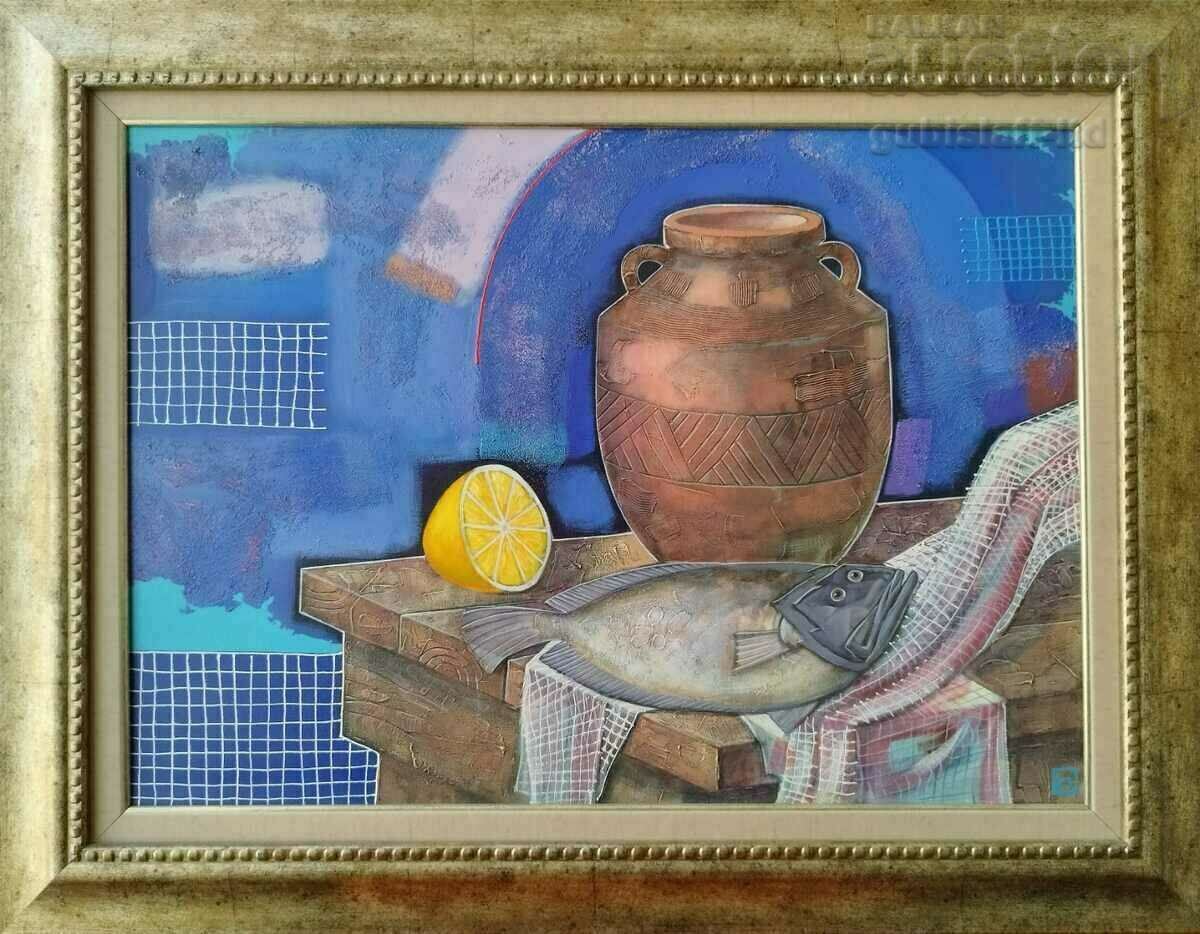 Картина "Натюрморт с риба", худ. П. Деновски