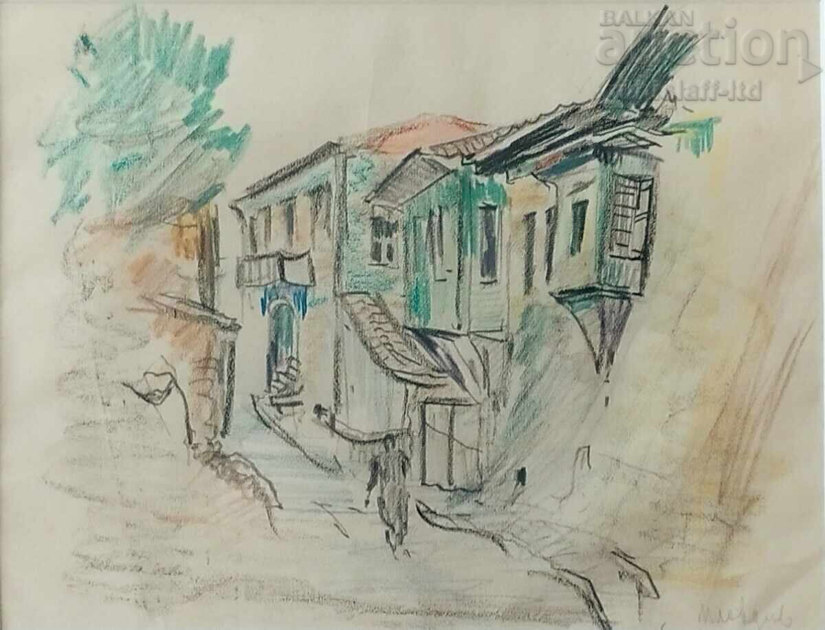 Painting "Plovdiv", artist Stoyan Vassilev, 1950s with price 300.00 BGN | € 153.39