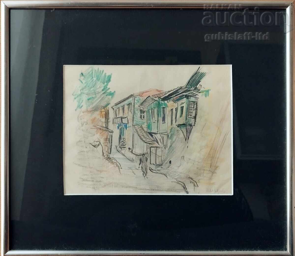 Painting "Plovdiv", artist Stoyan Vassilev, 1950s