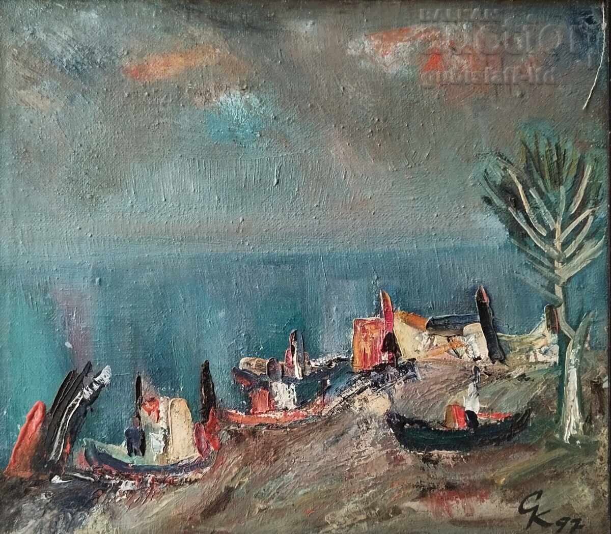 Poză, coastă, bărci, art. Stefan Katsarov, 1997 cu preț € 210.00 | 410.73 BGN