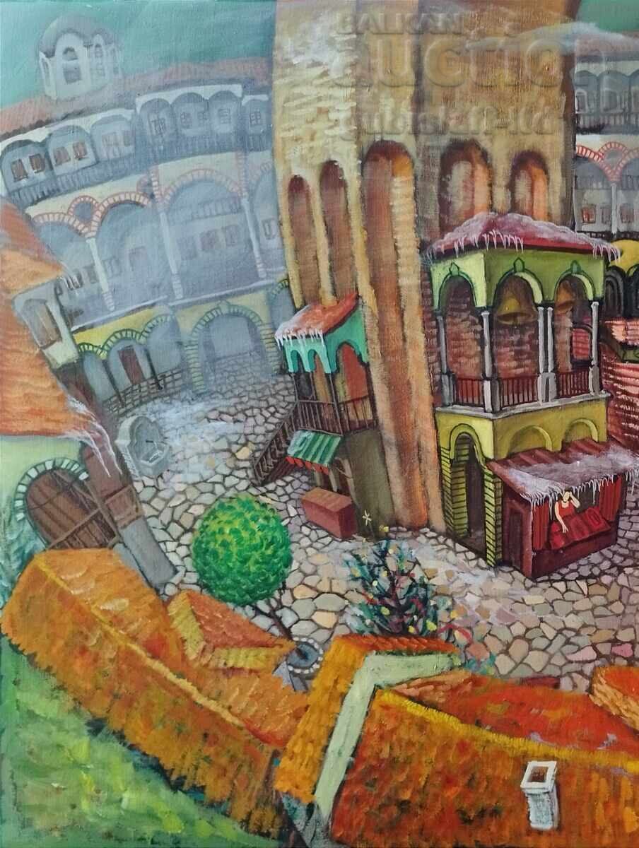 Painting "Rila Monastery", artist I. Dimitrov, 1999. with price 2100.00 BGN | € 1073.71 Painting "Rila Monastery", artist I. Dimitrov, 1999. with price 2100.00 BGN | € 1073.71