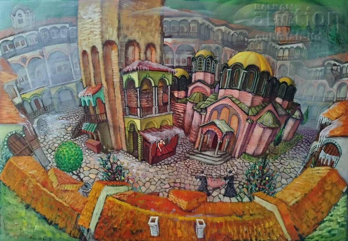 Painting "Rila Monastery", artist I. Dimitrov, 1999. Painting "Rila Monastery", artist I. Dimitrov, 1999.
