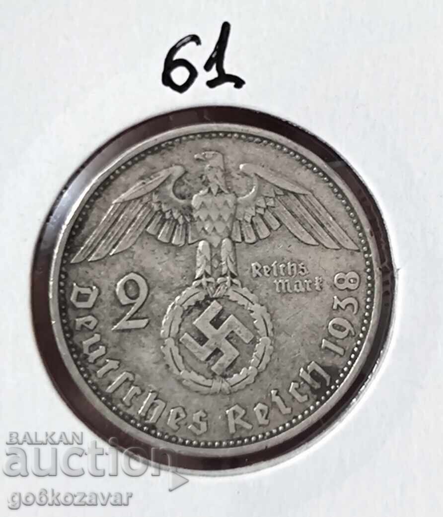 Germania al Treilea Reich 2 mărci 1938 Argint ! Germania al Treilea Reich 2 mărci 1938 Argint !
