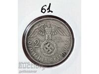 Германия трети райх 2 марки 1938г Сребро !