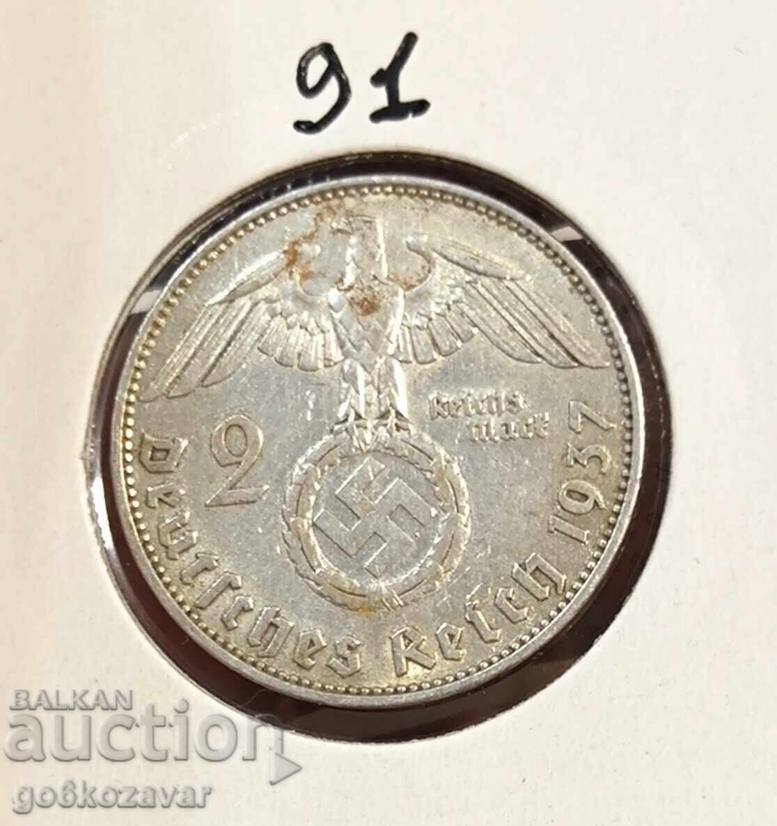 Germany Third Reich 2 Marks 1937 Silver!