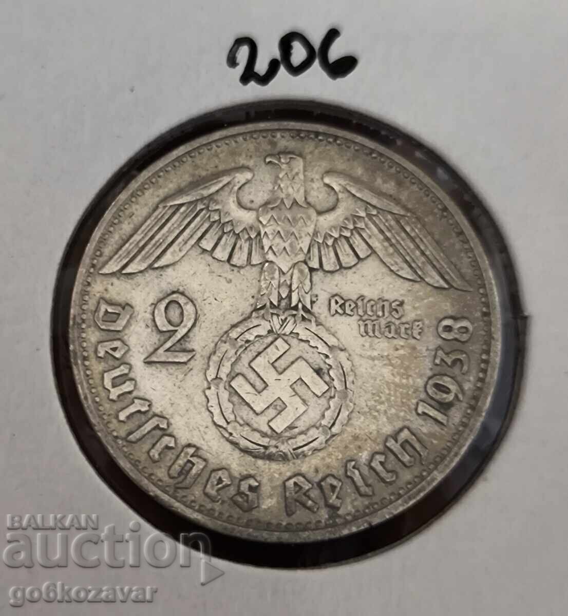 Германия трети райх 2 марки 1938г Сребро ! Германия трети райх 2 марки 1938г Сребро !
