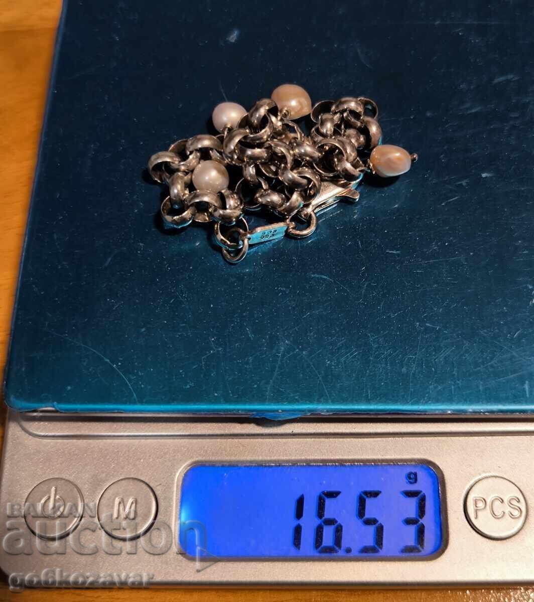 Women's solid silver bracelet with natural pearls - 5