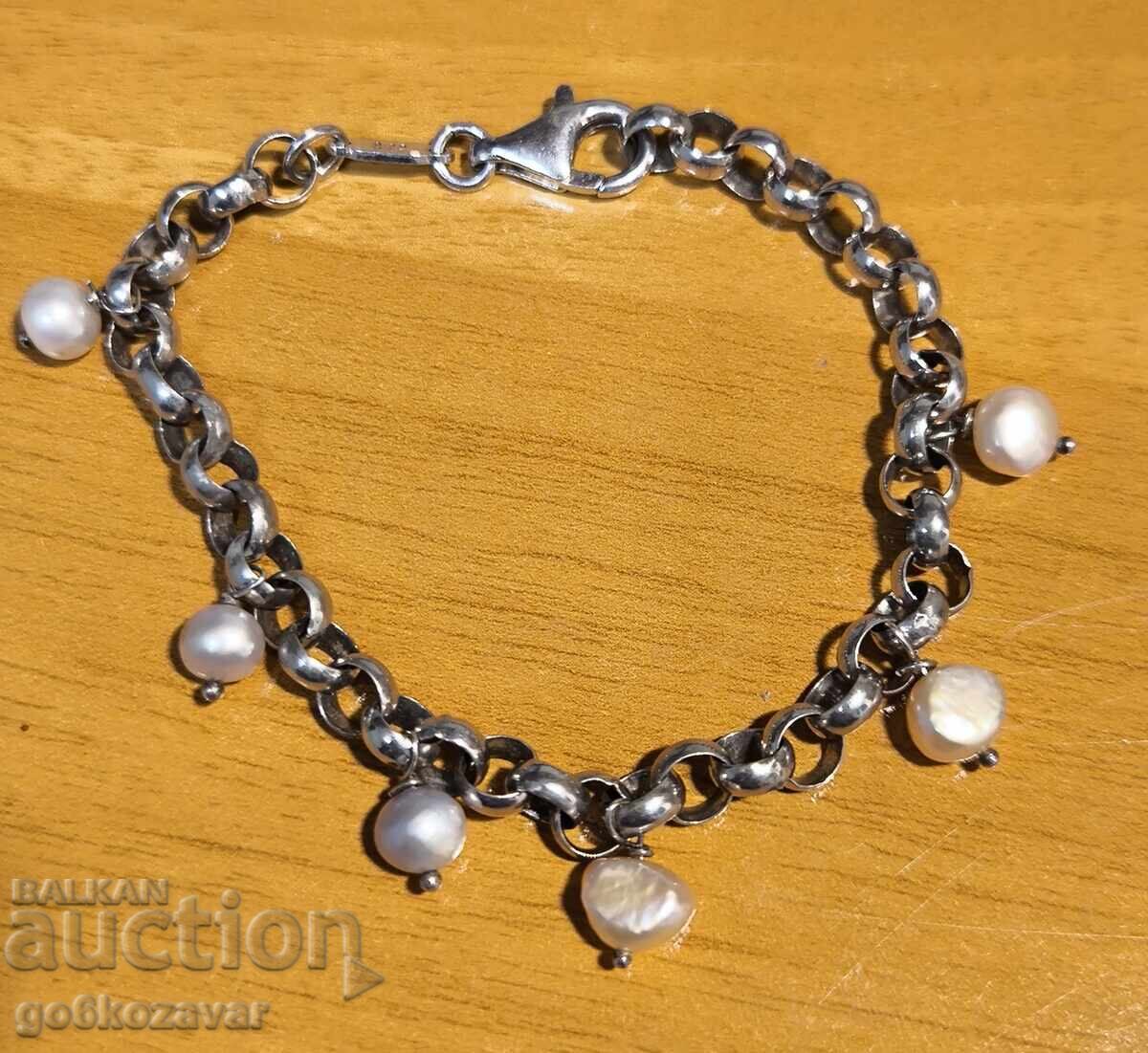 Women's solid silver bracelet with natural pearls Women's solid silver bracelet with natural pearls