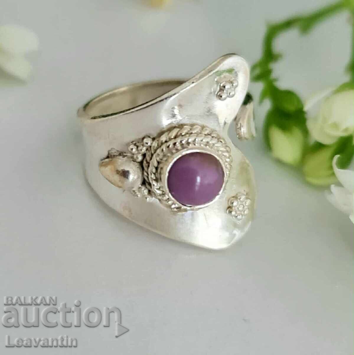 Регулируем сребърен пръстен с Фосфосидерит - 6