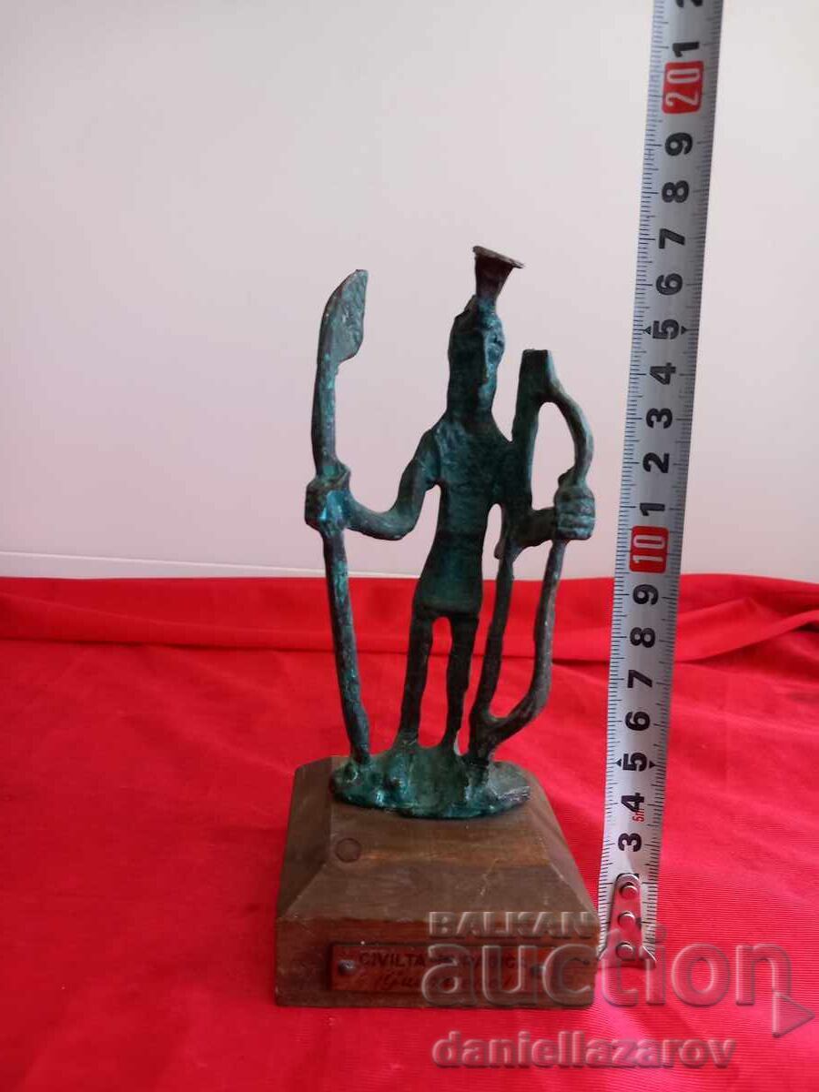 Veche Sculptură din Bronz Nuragică Arcaș Statuetă - 7
