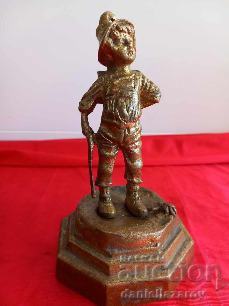 Licitație Veche Statuetă de Bronz, Figură BĂIAT, Aurire