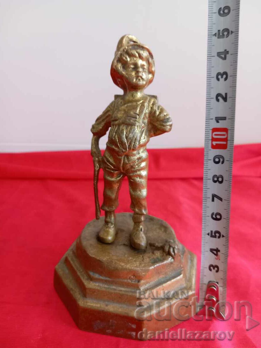 Veche Statuetă de Bronz, Figură BĂIAT, Aurire - 6