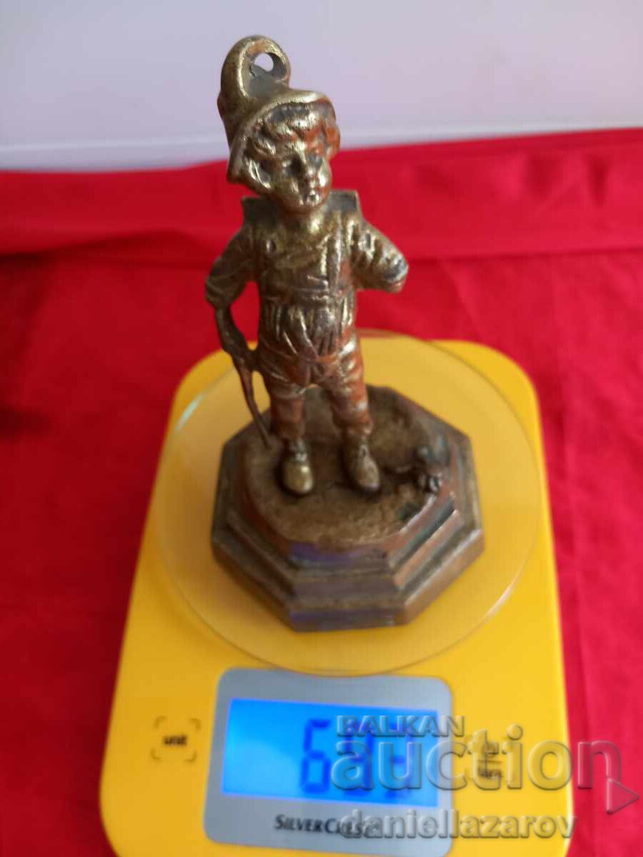 Veche Statuetă de Bronz, Figură BĂIAT, Aurire - 7