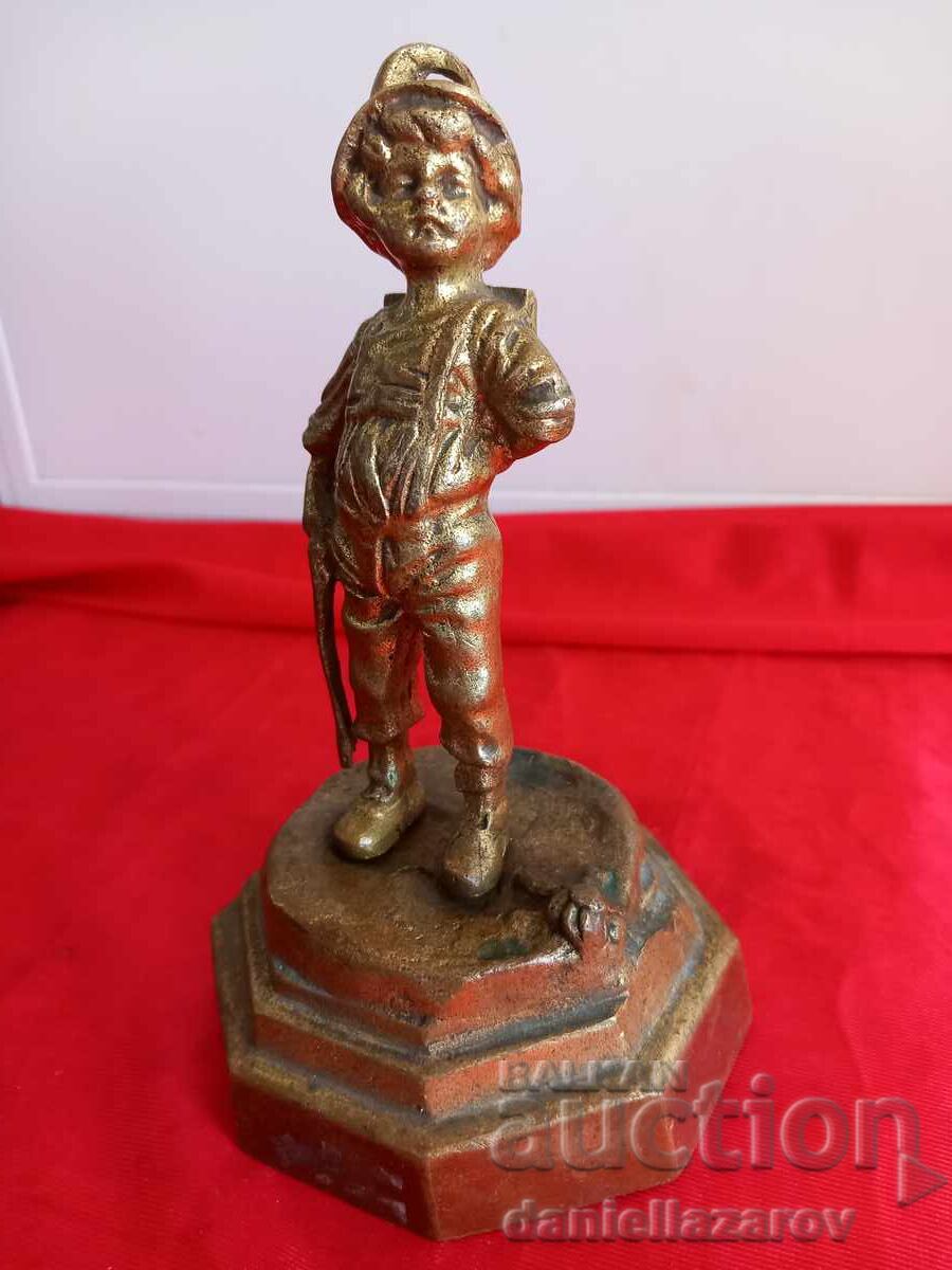 Veche Statuetă de Bronz, Figură BĂIAT, Aurire