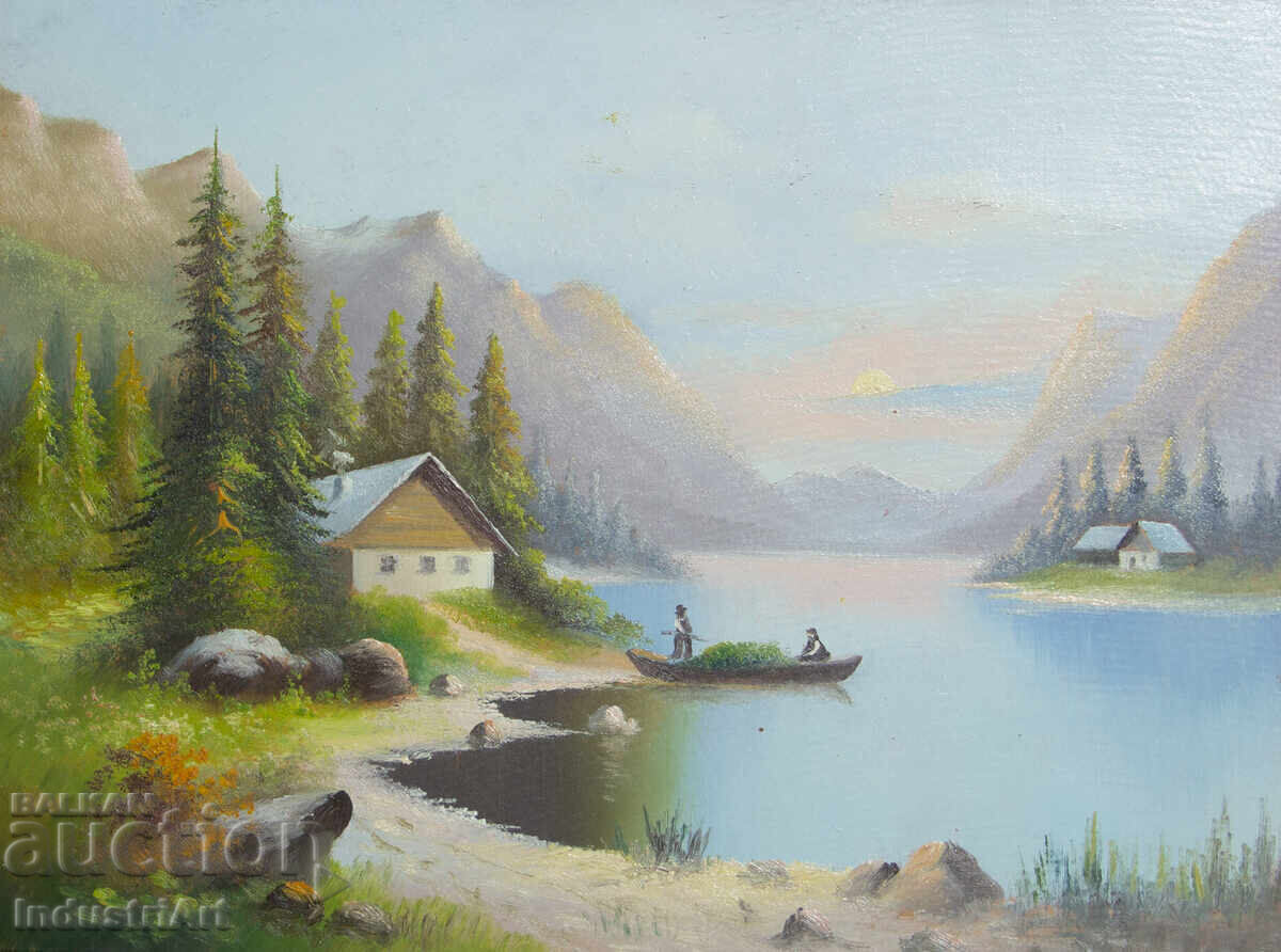Auction  Old oil painting mountain lake