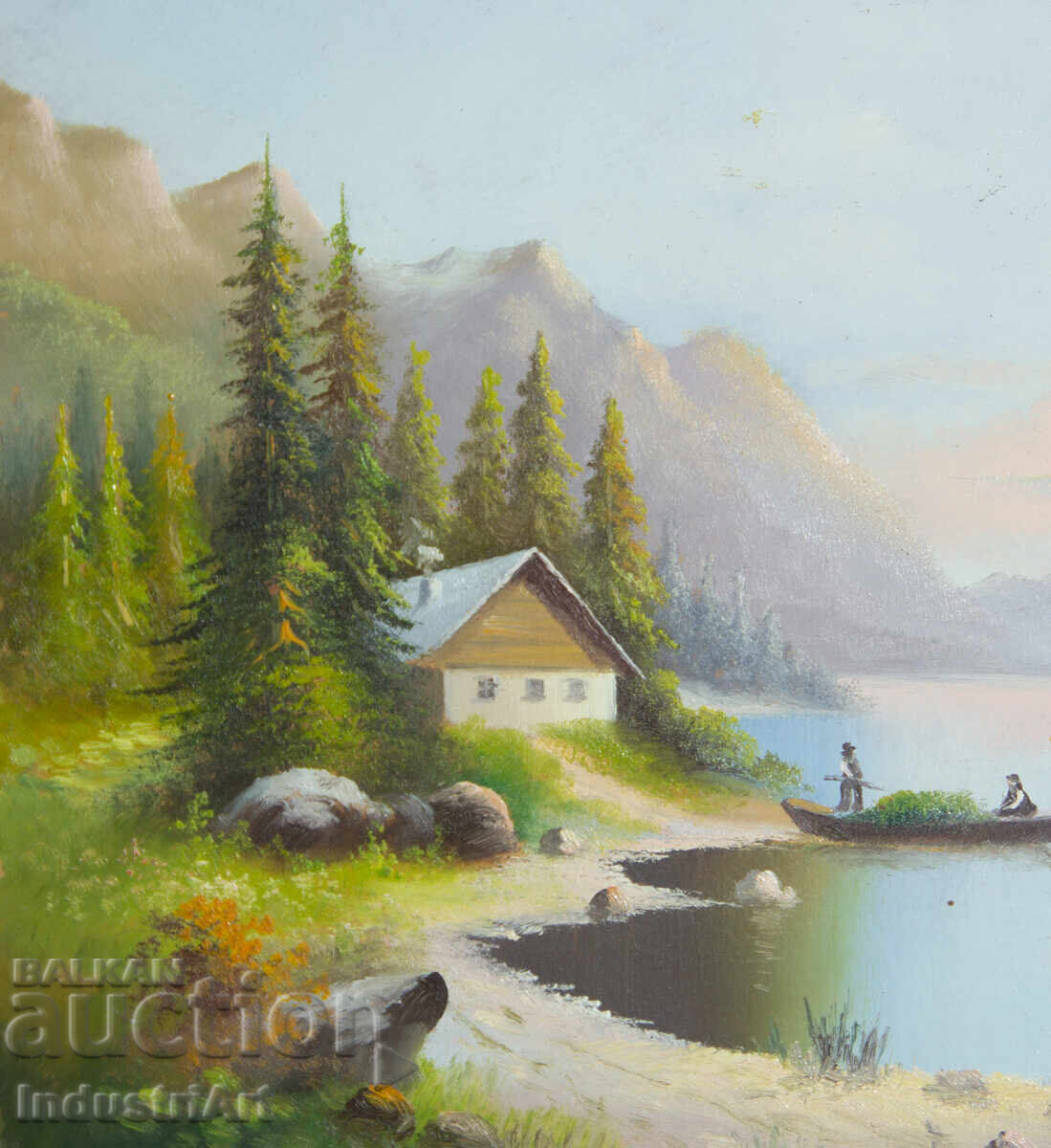 Old oil painting mountain lake - 6