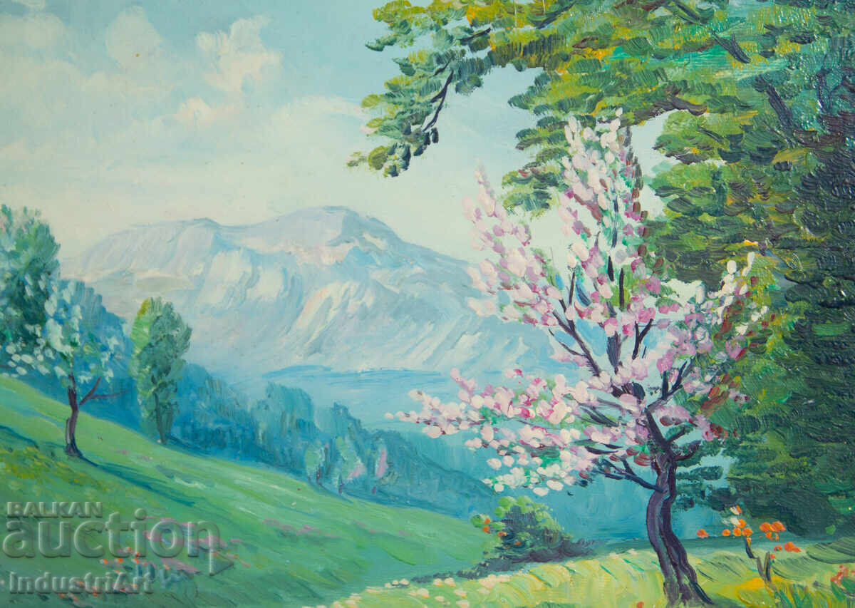 Old oil painting of a spring mountain landscape - 5