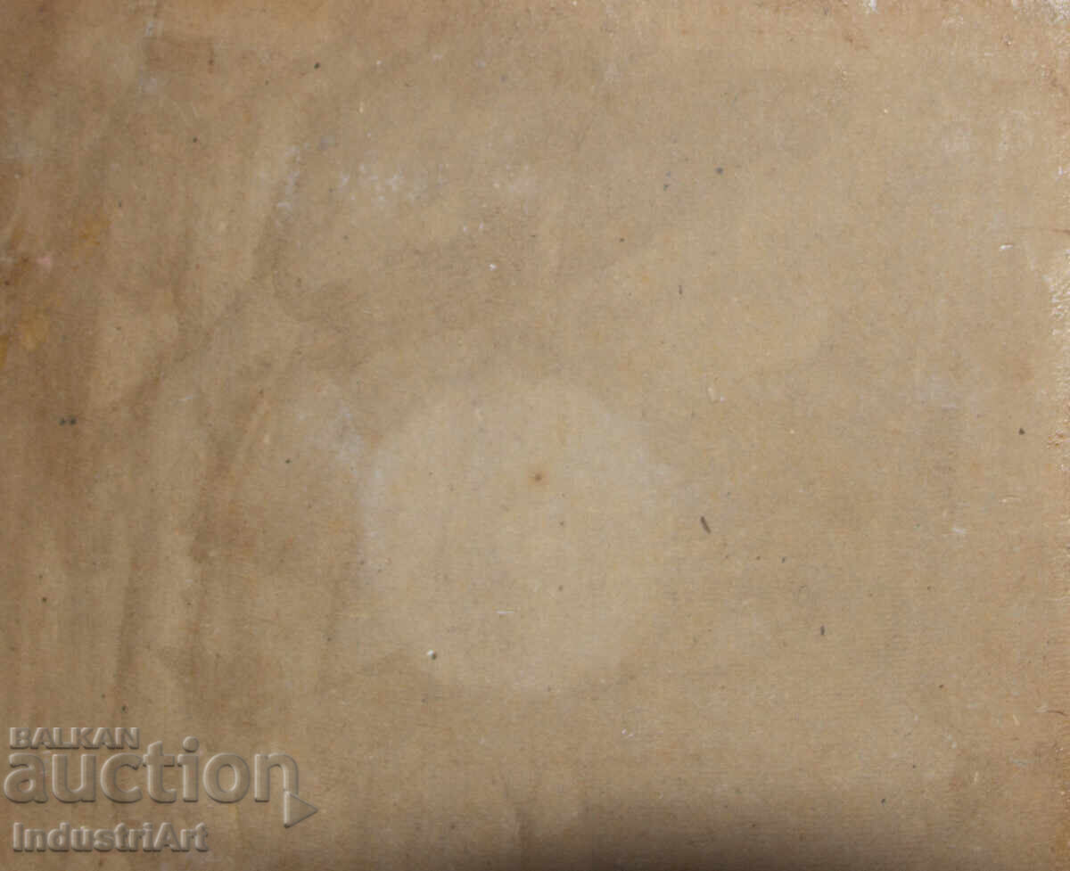 Παλιό μικρό ελαιογραφία, σκηνή καθημερινής ζωής, ανοιξιάτικο ποτάμι - 6