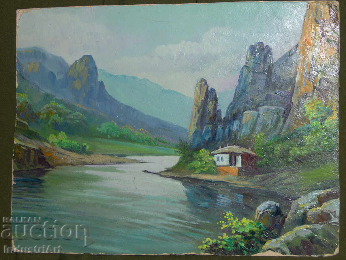 Παλιός ελαιογραφία ανοιξιάτικο ορεινό τοπίο με τιμή 180.00 BGN | € 92.03