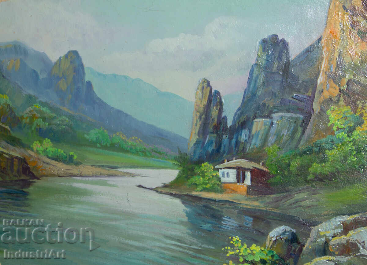 Δημοπρασία Παλιός ελαιογραφία ανοιξιάτικο ορεινό τοπίο