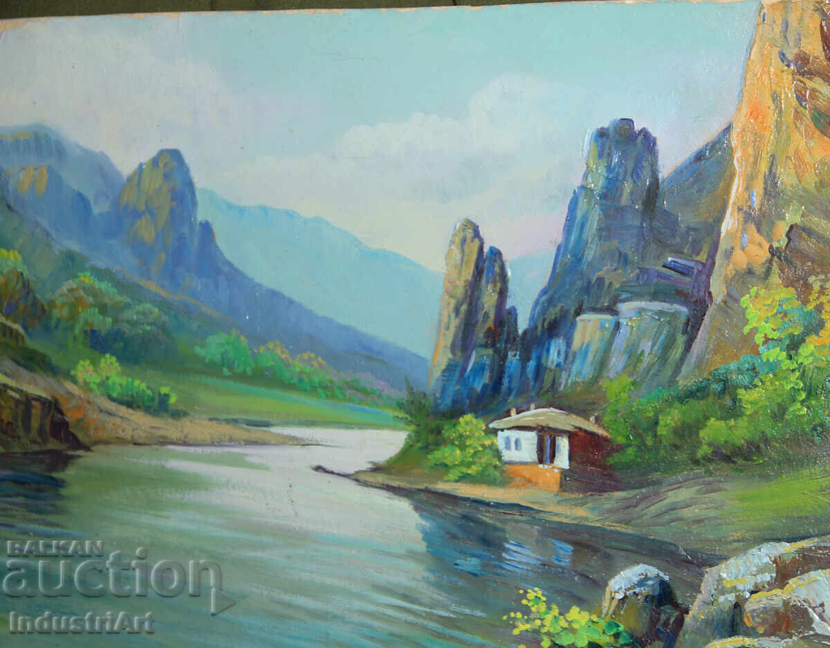 Παράδοση Παλιός ελαιογραφία ανοιξιάτικο ορεινό τοπίο