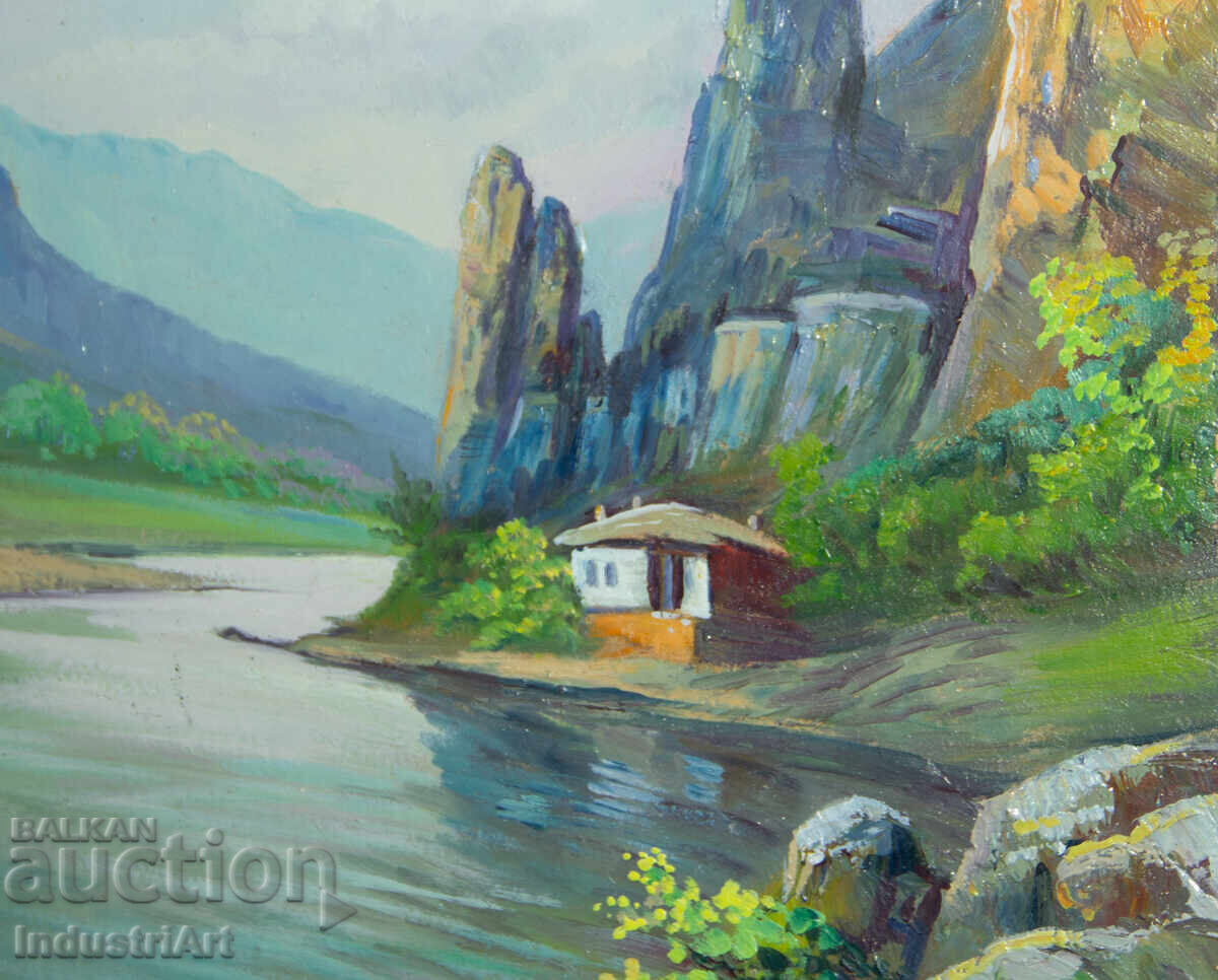 Παλιός ελαιογραφία ανοιξιάτικο ορεινό τοπίο - 6