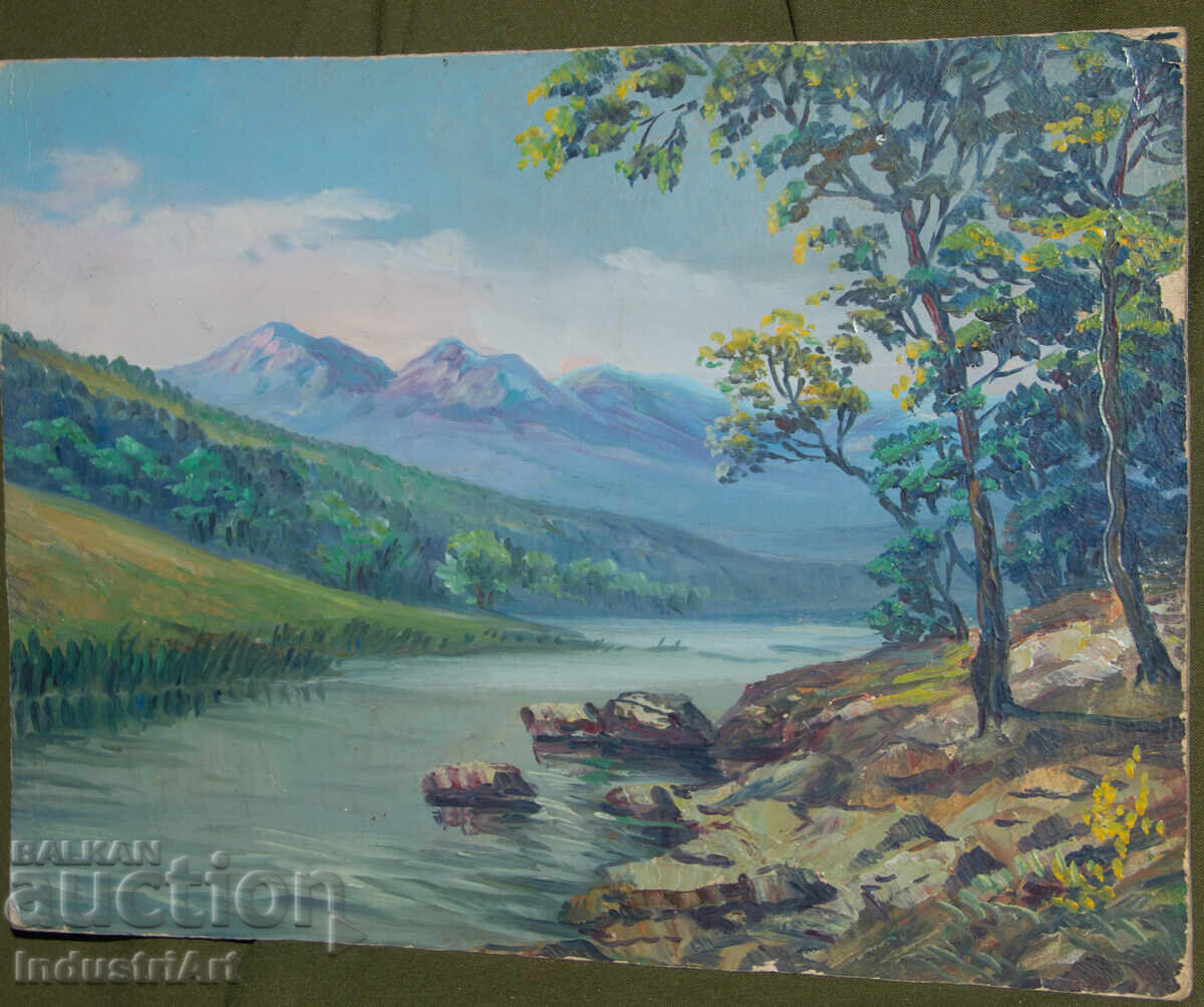 Παλιός ελαιογραφία ανοιξιάτικο ορεινό τοπίο με τιμή 210.00 BGN | € 107.37