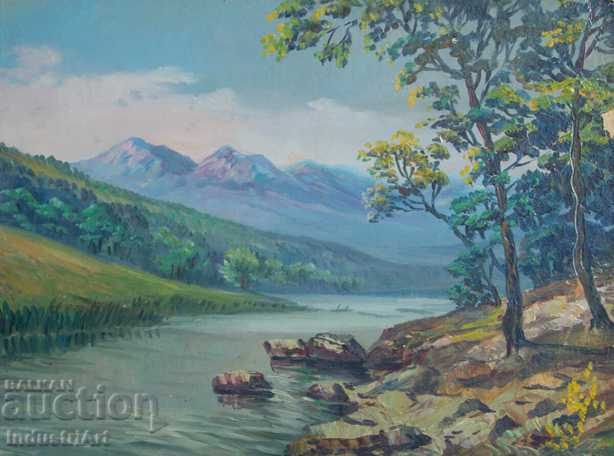 Δημοπρασία Παλιός ελαιογραφία ανοιξιάτικο ορεινό τοπίο