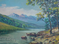Old oil painting, spring mountain landscape