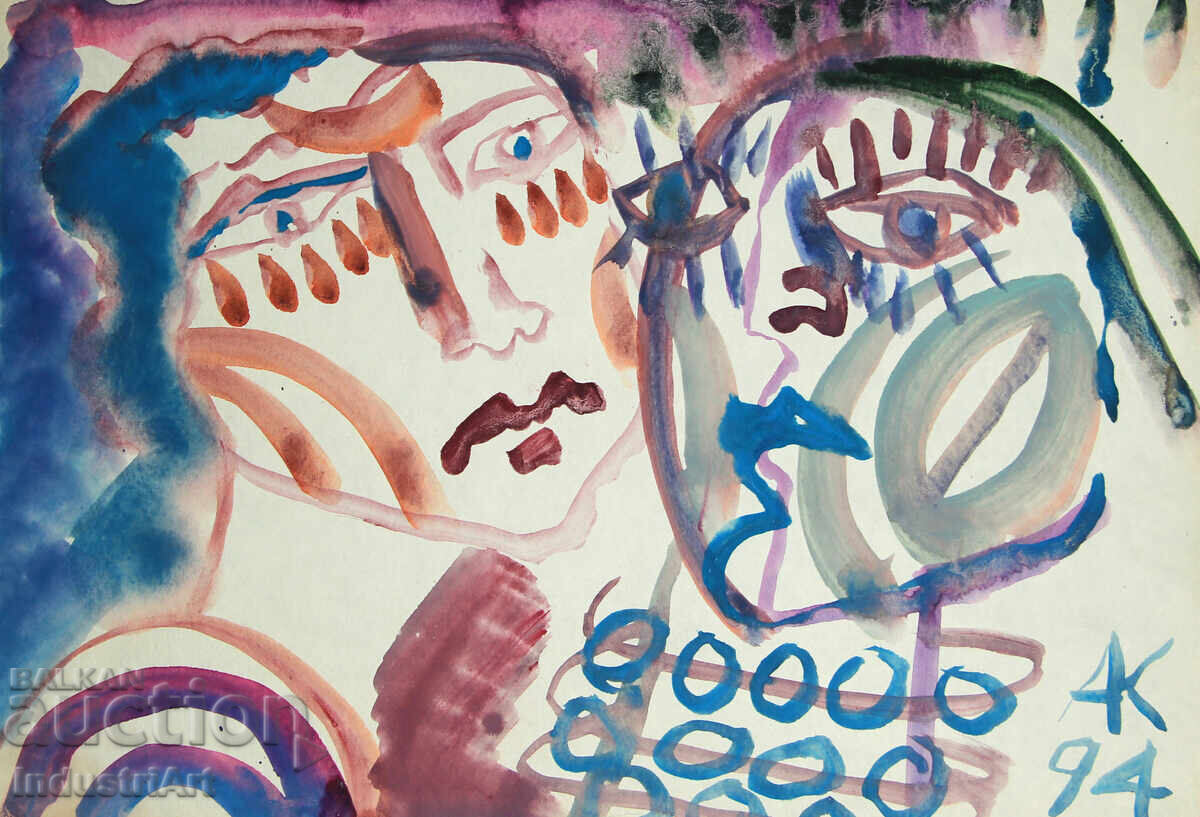 Delivery of Contemporary Art, Watercolor Abstract Portrait