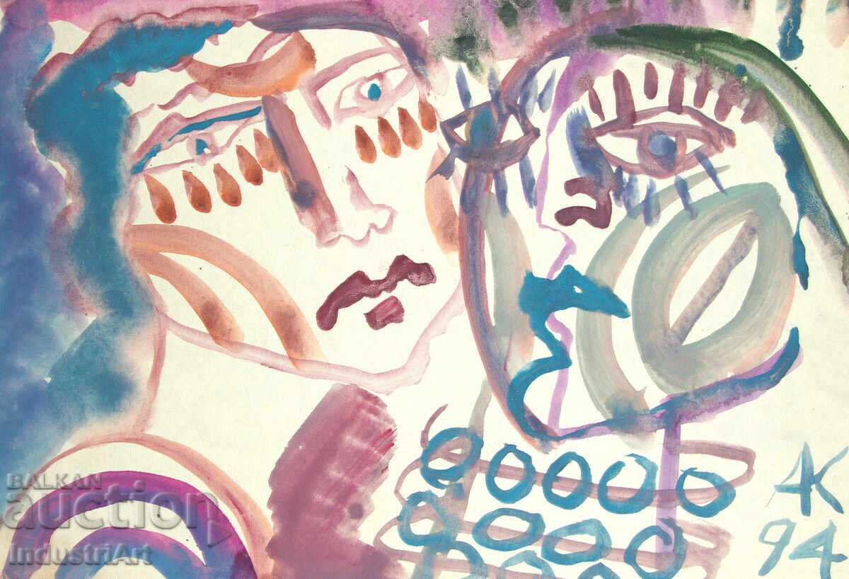 Contemporary Art, Watercolor Abstract Portrait - 5