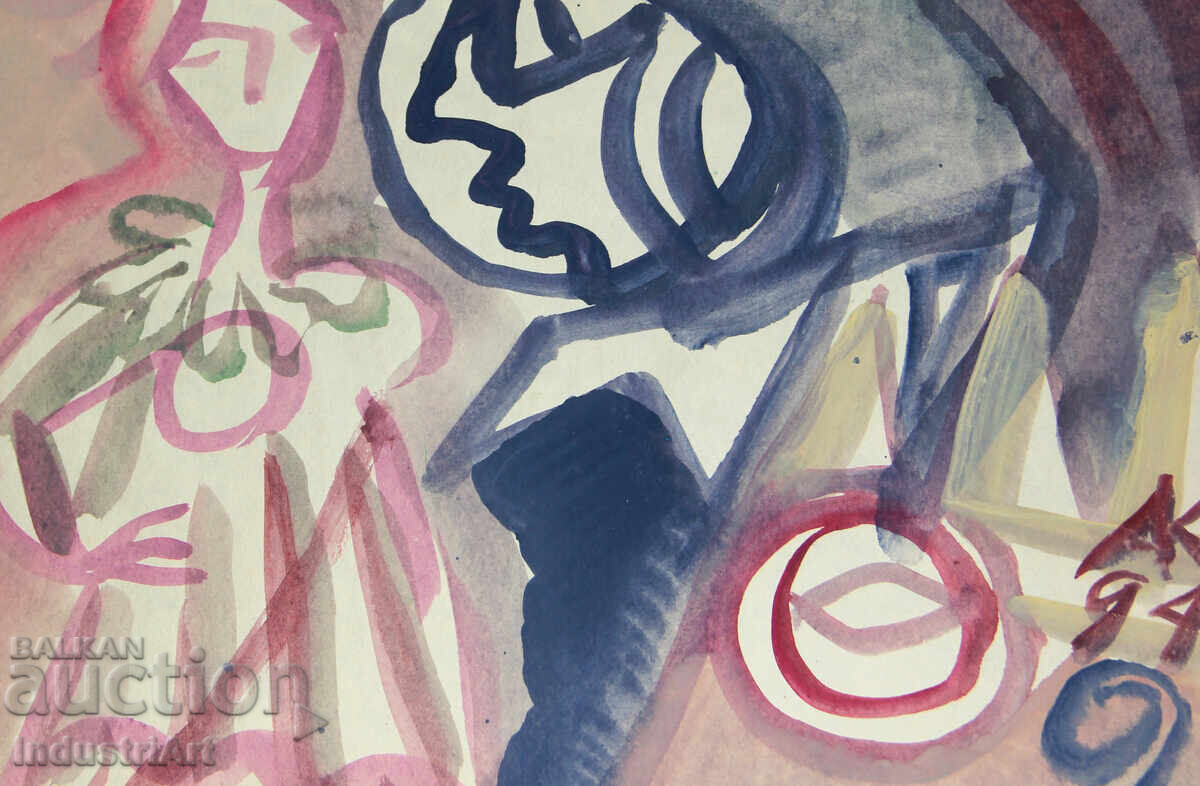 Auction Contemporary Art, Watercolor Expressionist Portrait Auction Contemporary Art, Watercolor Expressionist Portrait