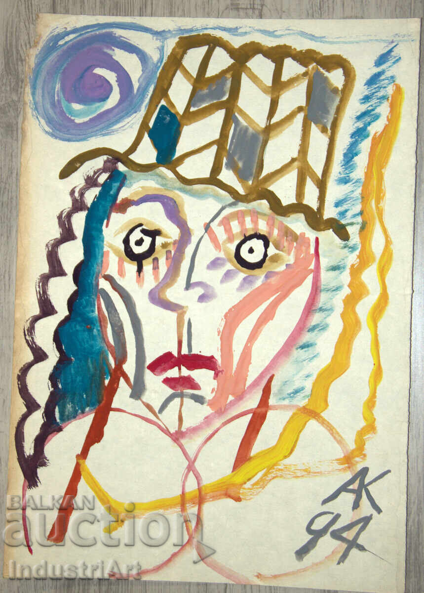 Licitație Artă contemporană, acuarelă Portret expresionist Licitație Artă contemporană, acuarelă Portret expresionist