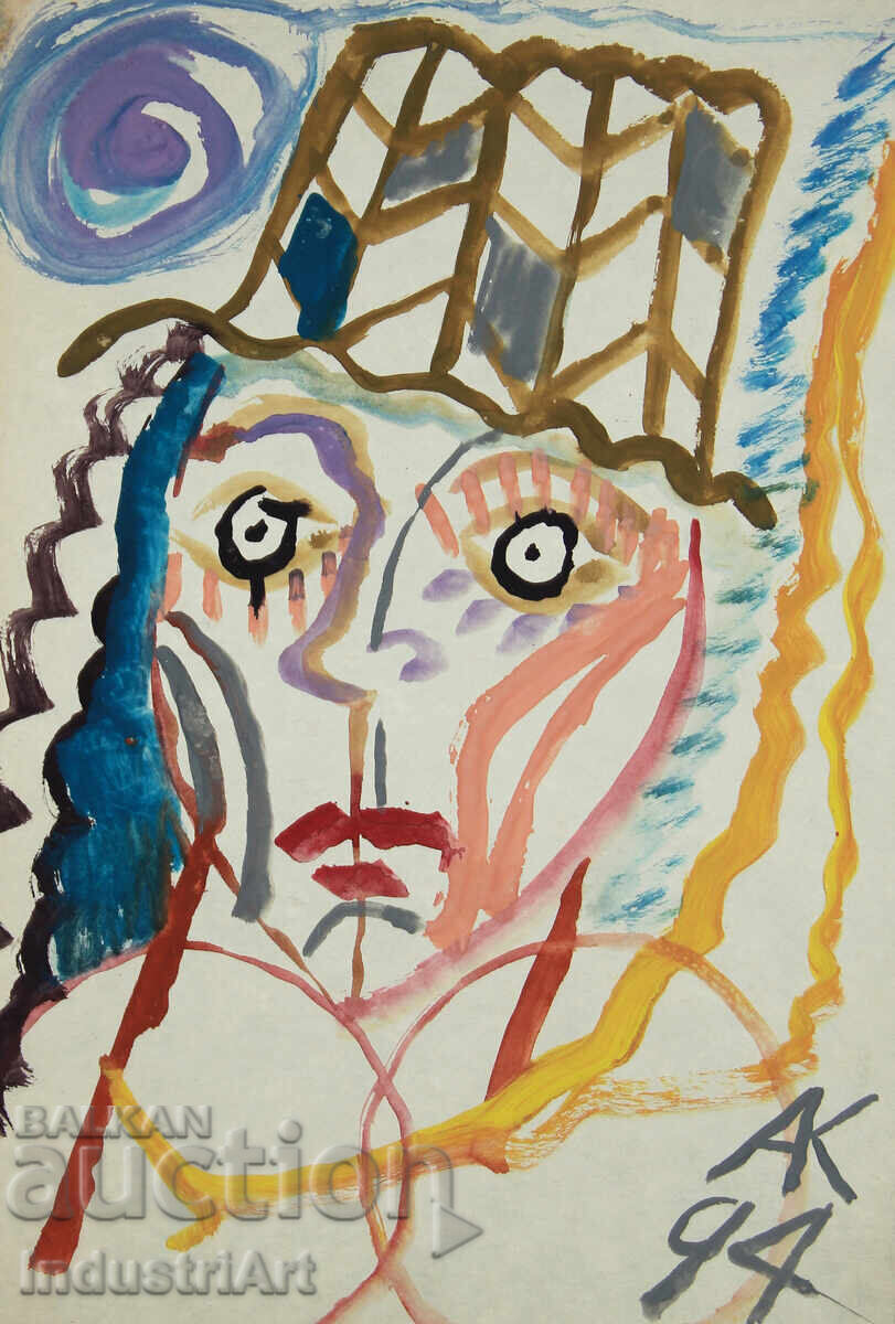 Artă contemporană, acuarelă Portret expresionist Artă contemporană, acuarelă Portret expresionist