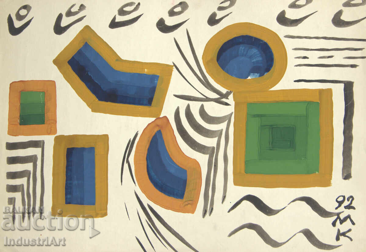 Contemporary Art, Tempera Abstract Composition - 5