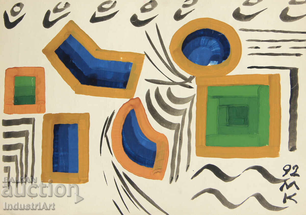 Contemporary Art, Tempera Abstract Composition - 6