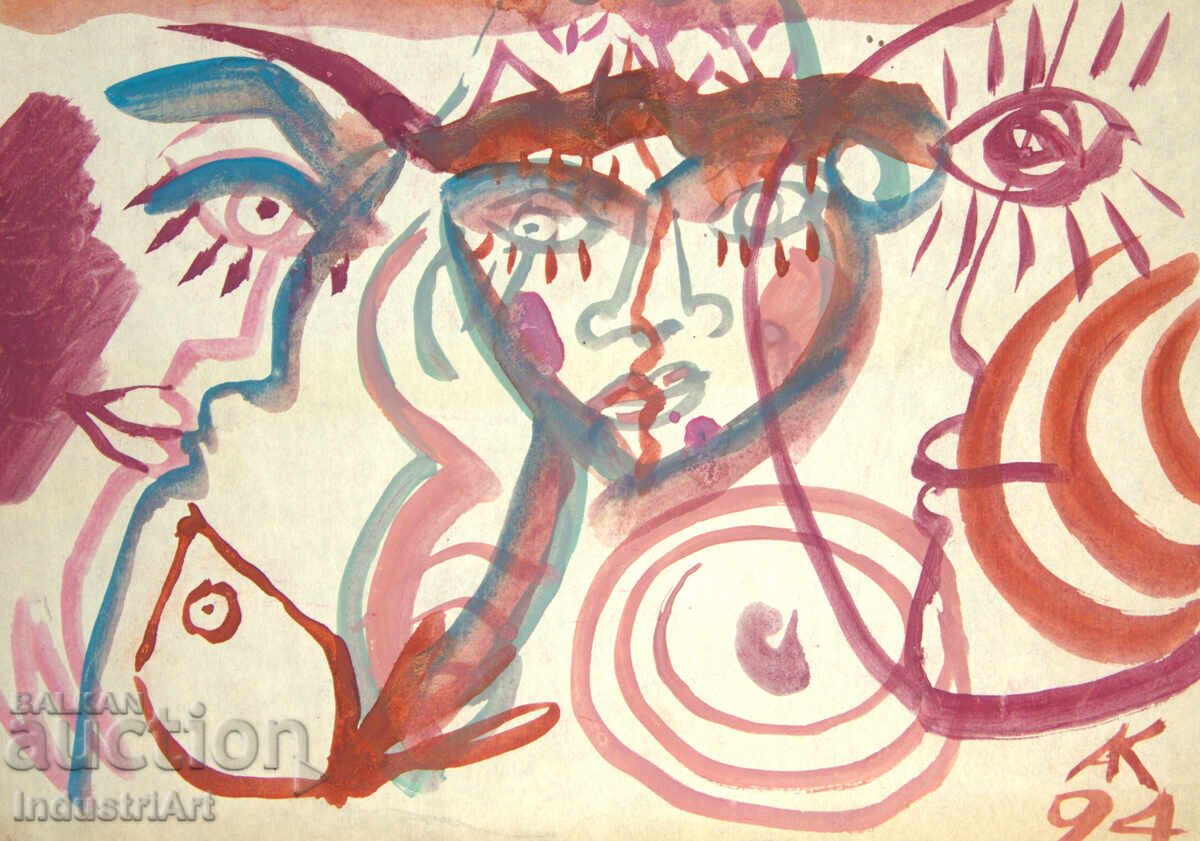Modern art, watercolor abstract portrait '94 - 5