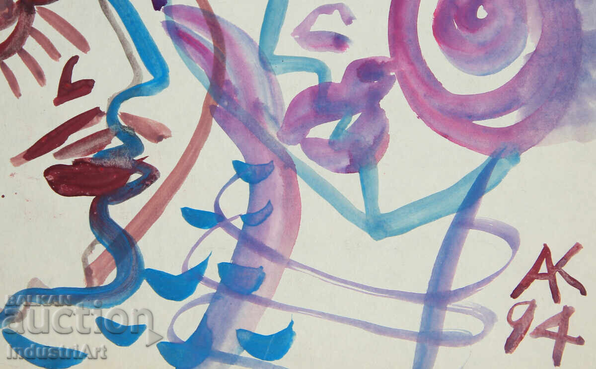 Auction  Modern art, watercolor abstract portrait couple