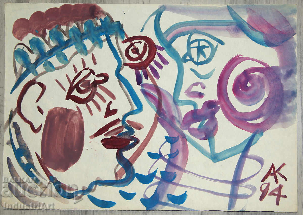 Delivery of Modern art, watercolor abstract portrait couple