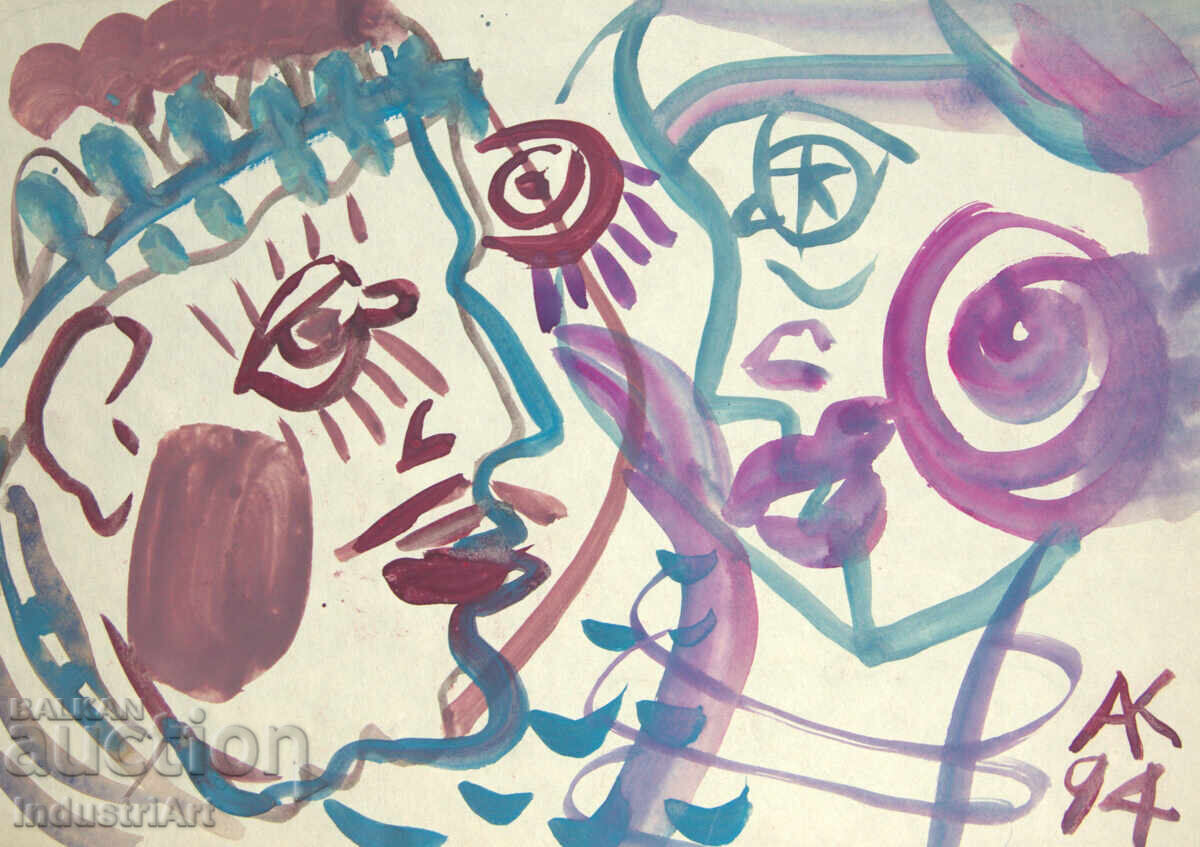 Modern art, watercolor abstract portrait couple - 5