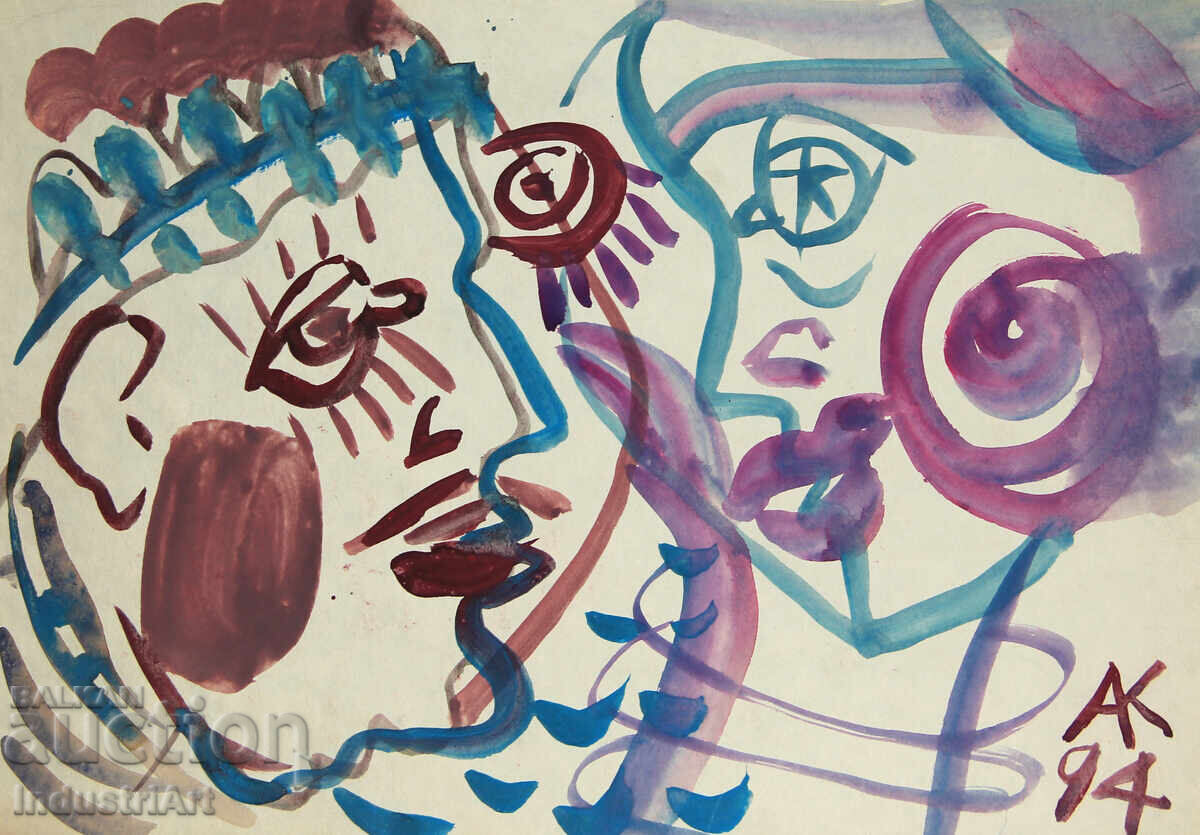 Modern art, watercolor abstract portrait couple - 6