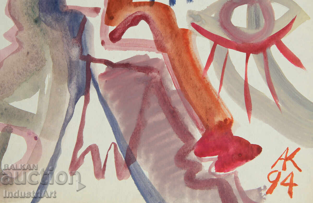 Auction  Modern art, watercolor abstract portrait couple