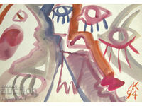 Modern art, watercolor abstract portrait couple