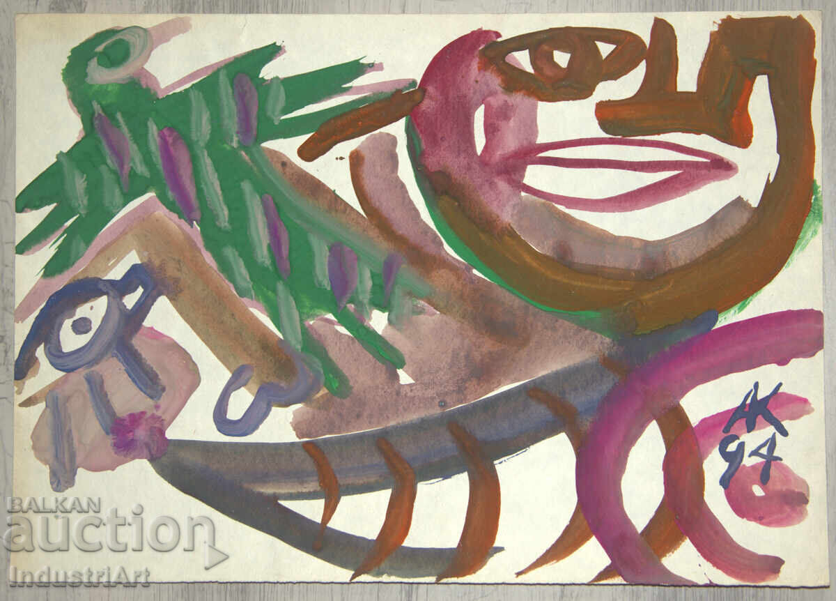 Σύγχρονη τέχνη, ακουαρέλα, αφηρημένη σύνθεση με τιμή 100.00 BGN | € 51.13