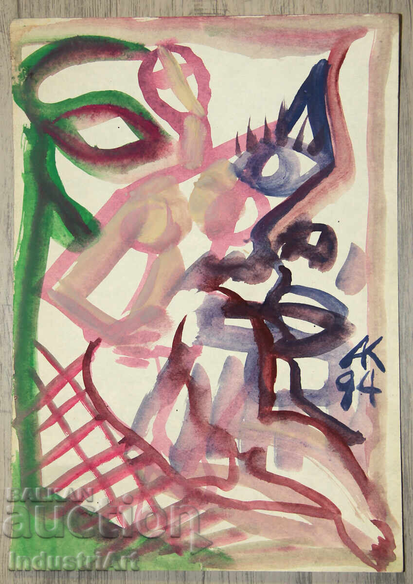 Μοντέρνα τέχνη ακουαρέλα αφηρημένο πορτρέτο γυμνό σώμα με τιμή 100.00 BGN | € 51.13