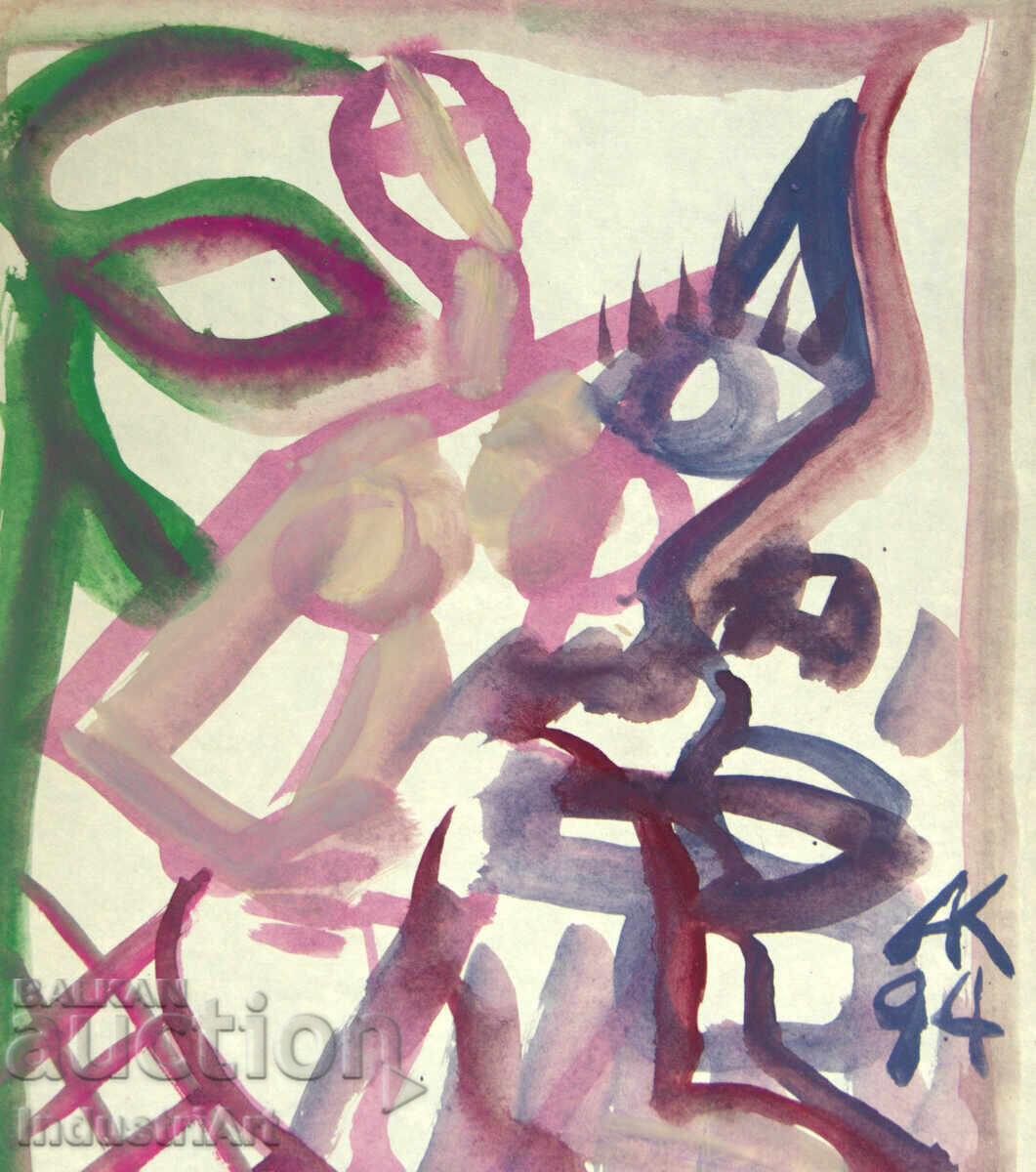 Δημοπρασία Μοντέρνα τέχνη ακουαρέλα αφηρημένο πορτρέτο γυμνό σώμα