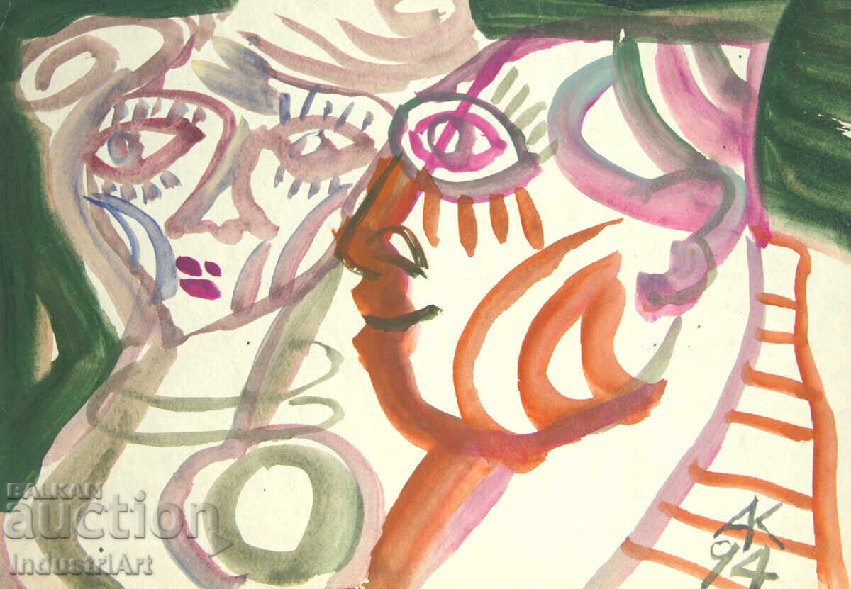 Delivery of Contemporary Art Watercolor Expressionist Portrait Couple